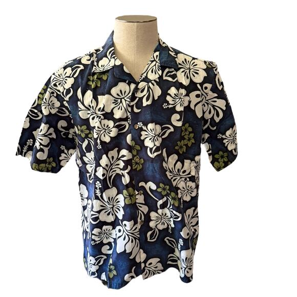 Hawaii Blue, Gray And White Floral Print Cotton Aloha Shirt Size XL - Picture 1 of 4